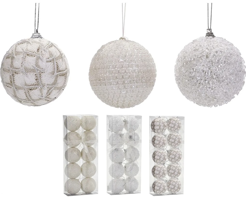 Χριστουγεννιάτικη Μπάλα Λευκό 60mm Σετ 10Τμχ Σε 3 Σχέδια