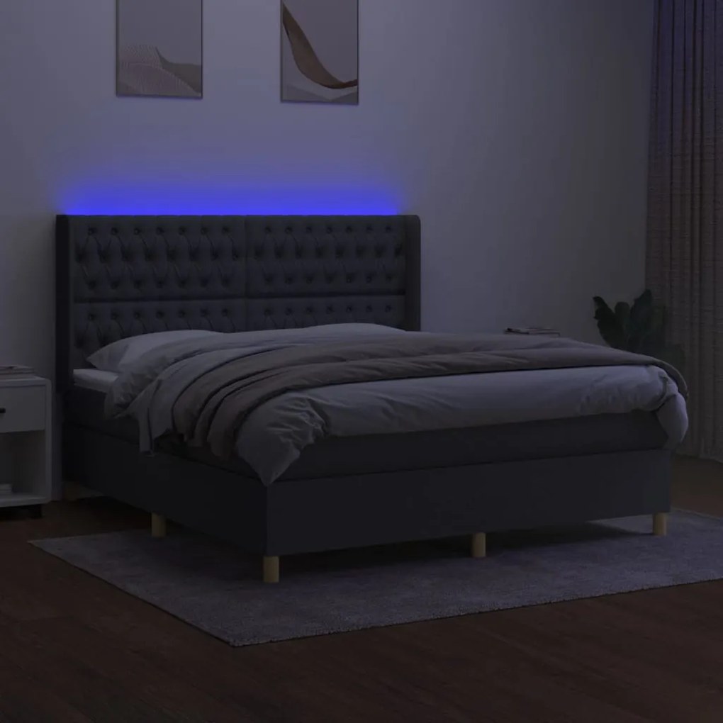 ΚΡΕΒΑΤΙ BOXSPRING ΜΕ ΣΤΡΩΜΑ &amp; LED ΣΚ.ΓΚΡΙ 160X200 ΕΚ ΥΦΑΣΜΑΤΙΝΟ 3139126