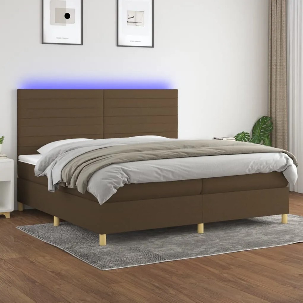 vidaXL Κρεβάτι Boxspring με Στρώμα &amp; LED Σκ.Καφέ 200x200εκ. Υφασμάτινο