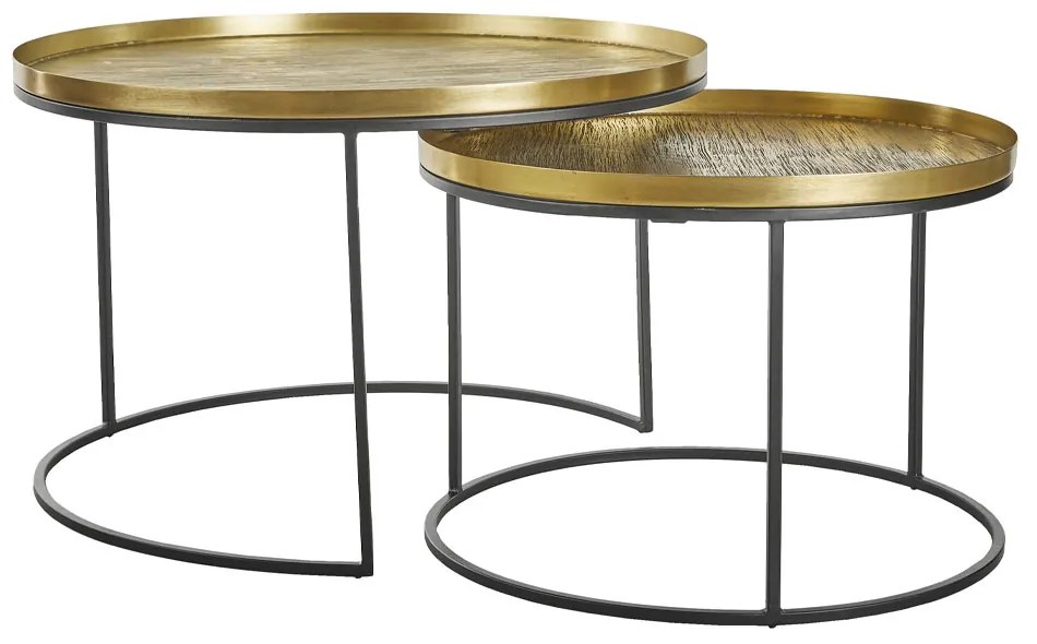 TOTALE COFFEE TABLE SET 2ΤΕΜ BRASS ANTIQUE ΜΑΥΡΟ 76x76xH43,5cm