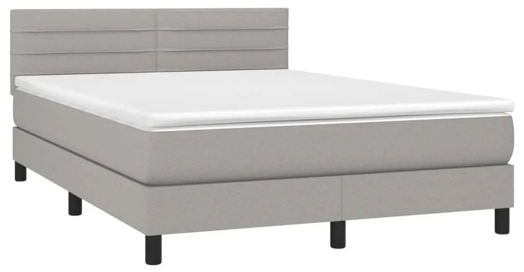 Κρεβάτι Boxspring με Στρώμα Ανοιχτό Γκρι 140x190 εκ. Υφασμάτινο - Γκρι