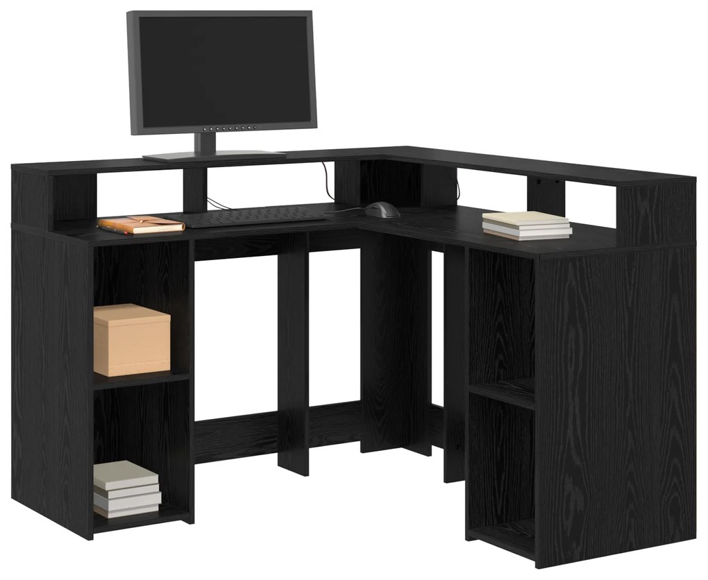 vidaXL Γραφείο Μαύρη δρυς 130 x 130 x 91 εκ. Επεξεργασμένο ξύλο
