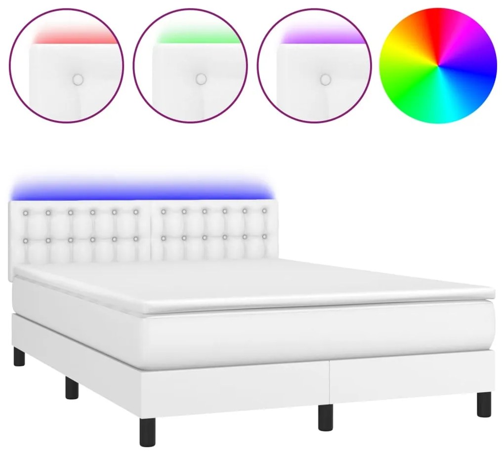 ΚΡΕΒΑΤΙ BOXSPRING ΜΕ ΣΤΡΩΜΑ &amp; LED ΛΕΥΚΟ 140X200 ΕΚ. ΣΥΝΘ. ΔΕΡΜΑ 3134226