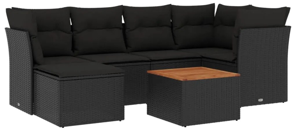 vidaXL Καναπές Σετ 7 Τεμαχίων Μαύρο Συνθετικό Ρατάν με Μαξιλάρια