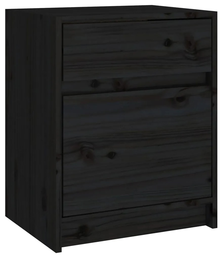 vidaXL Κομοδίνα 2 τεμ. Μαύρα 40 x 31 x 50 εκ. από Μασίφ Ξύλο Πεύκου