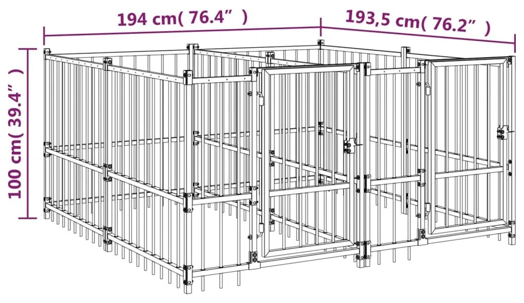 vidaXL Κλουβί Σκύλου Εξωτερικού Χώρου 3,75 μ² από Ατσάλι