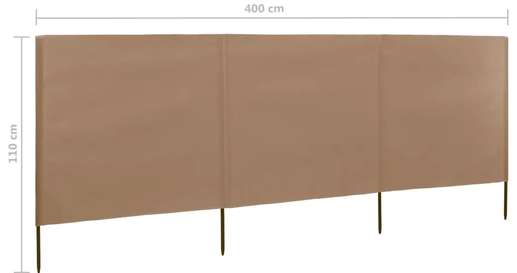 vidaXL Προστατευτικό Αέρα με 3 Πάνελ Taupe 400 x 80 εκ. Υφασμάτινο