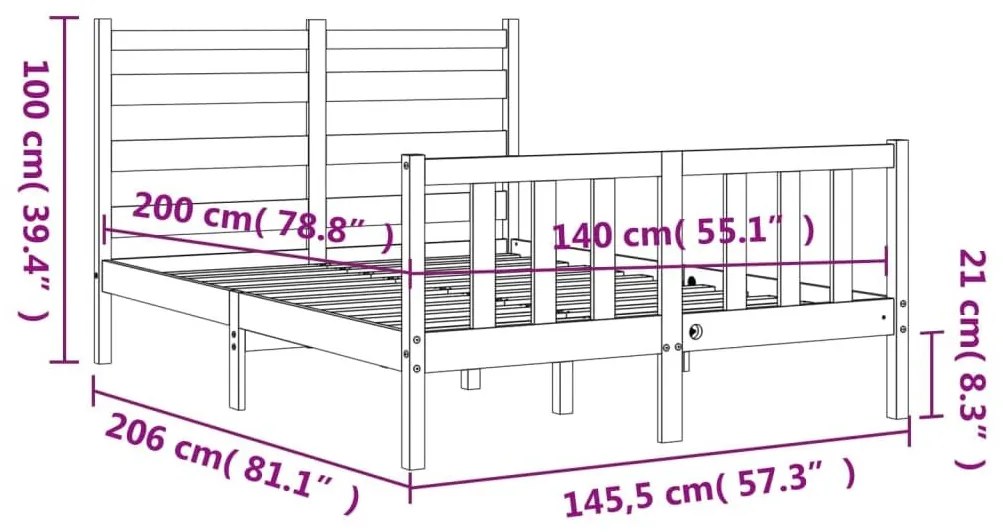 Σκελετός Κρεβατιού Χωρίς Στρώμα 140x200 εκ Μασίφ Ξύλο Πεύκου - Καφέ