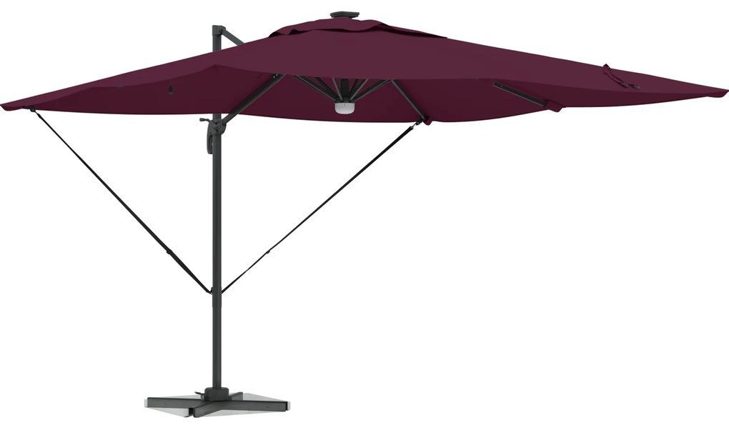 vidaXL Cantilever Roma Parasol με LEDs Μπορντό 286x285x270 εκ. Αλουμίνιο