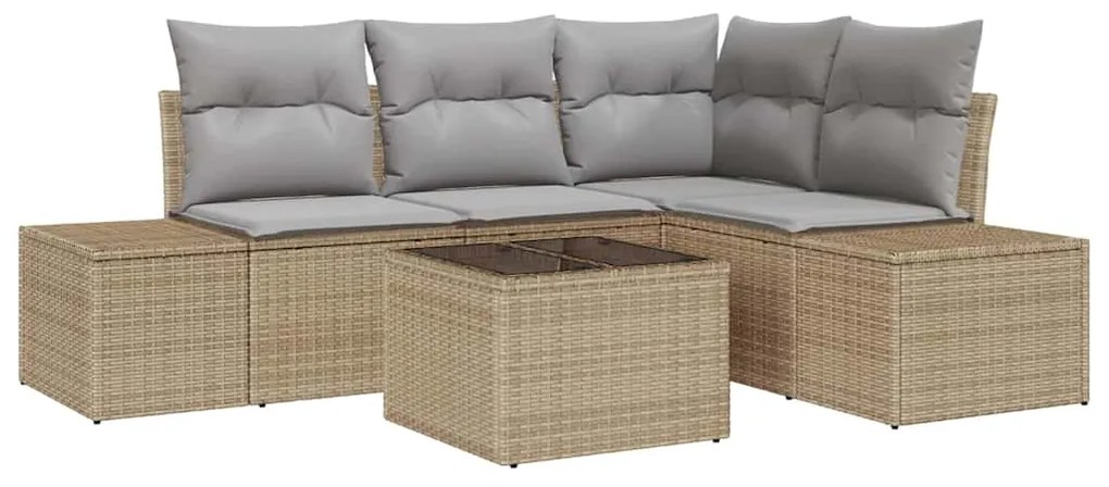 vidaXL Σετ Καναπέ Κήπου 5 pcs Μπεζ Πολυ ράταν