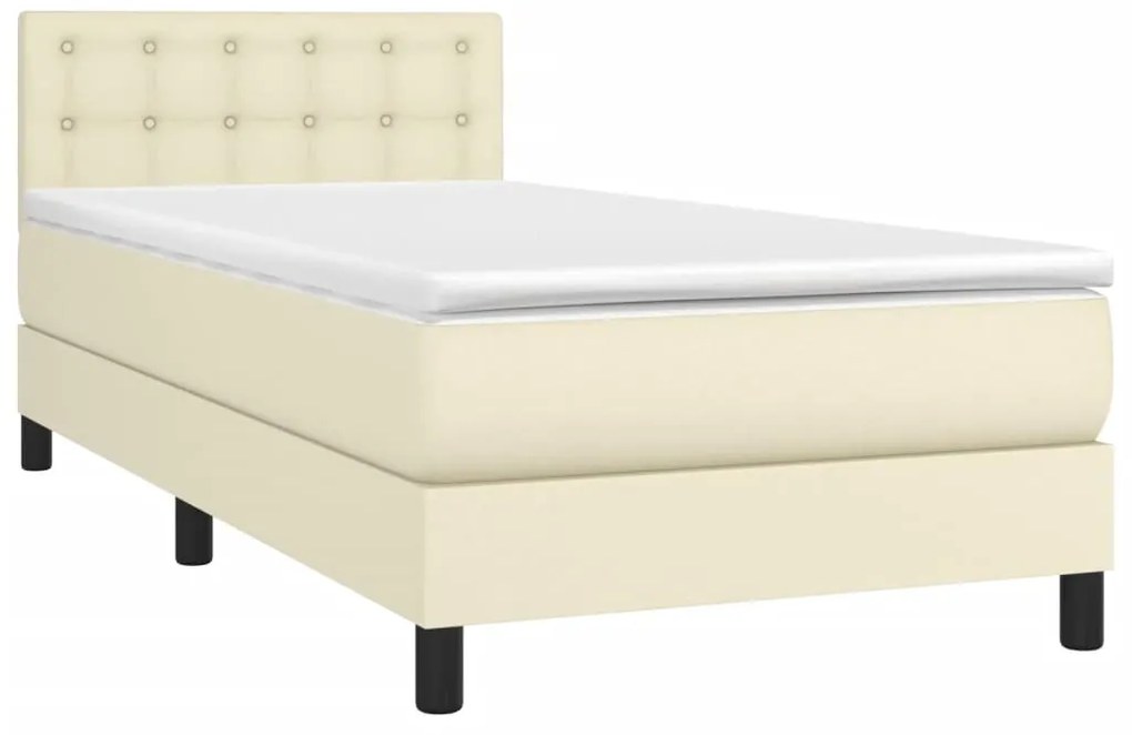 vidaXL Κρεβάτι Boxspring με Στρώμα Κρεμ 90x200 εκ. από Συνθετικό Δέρμα