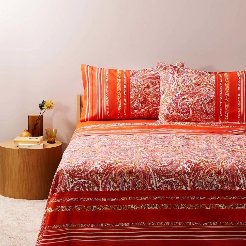 Σεντόνια Noto Με Λάστιχο (Σετ 4τμχ) Red Bassetti Queen Size 250x280cm 100% Βαμβάκι