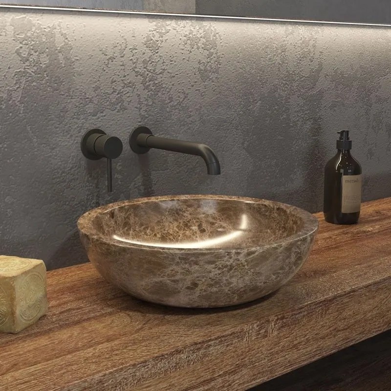 KARAG ELENA Grey Νιπτήρας Επικαθήμενος Γκρι Πέτρινος Ø40x12cm