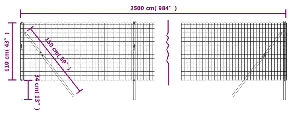 Συρματόπλεγμα Περίφραξης Ανθρακί 1,1x25 μ. Γαλβανισμένο Ατσάλι - Ανθρακί