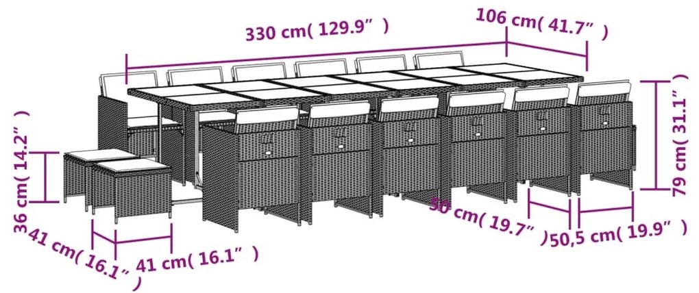 vidaXL Σετ Τραπεζαρίας Κήπου 17 τεμ Μικτό Μπεζ Συνθ. Ρατάν & Μαξιλάρια
