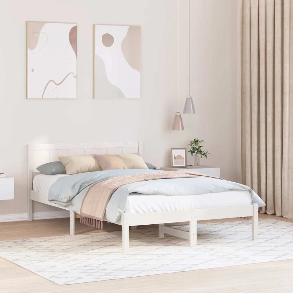 vidaXL Σκελετός Κρεβατιού Λευκό 135 x 190 cm Μασίφ ξύλο πεύκου