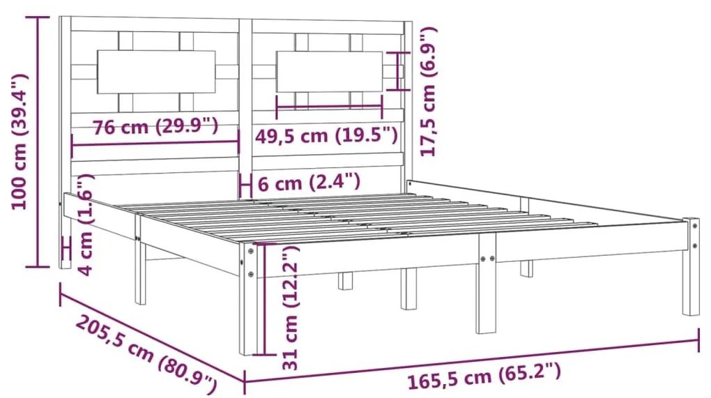 Σκελετός Κρεβατιού Χωρίς Στρώμα 160x200 εκ Μασίφ Ξύλο Πεύκου - Καφέ