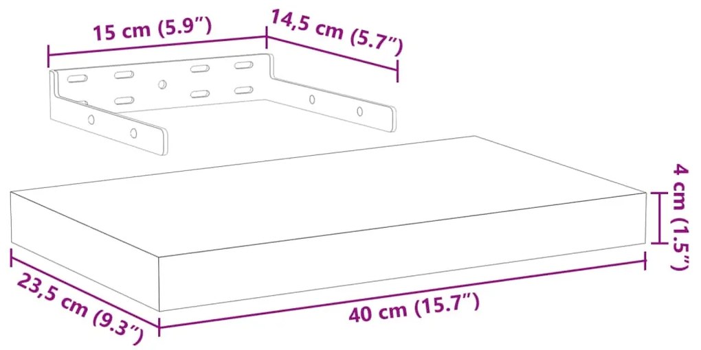 ΡΑΦΙΑ ΤΟΙΧΟΥ 4 ΤΕΜ. 40X23,5X4 ΕΚ. ΕΠΕΞΕΡΓΑΣΜΕΝΟ ΞΥΛΟ 4010684