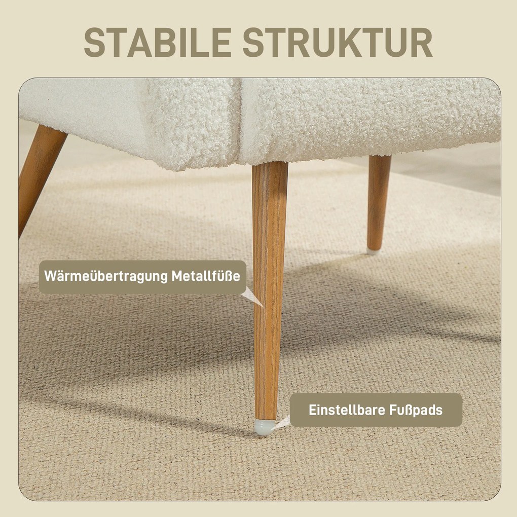 HOMCOM Πολυθρόνα με επένδυση, κάλυμμα fleece, πολυθρόνα με μπράτσα και μαξιλάρι οσφυϊκής χώρας, μεταλλικά πόδια, πολυθρόνα ανάγνωσης, κρεμ λευκό