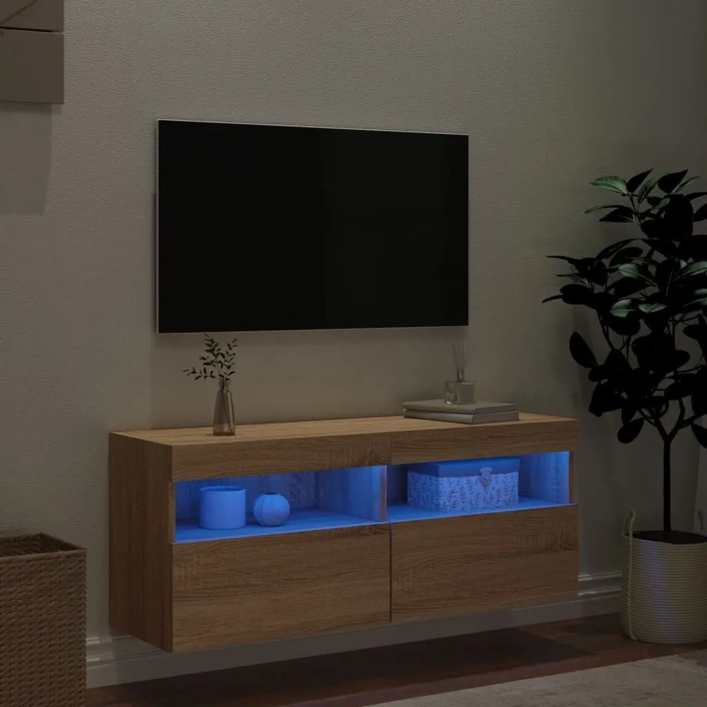 Έπιπλο Τοίχου Τηλεόρασης με LED Sonoma Δρυς 100x30x40 εκ. - Καφέ