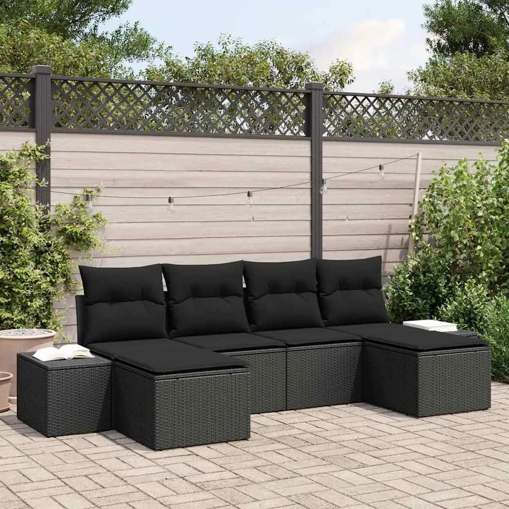 vidaXL Σετ Καναπέ Κήπου με μαξιλάρι 6 pcs Μαύρο Πολυ ράταν