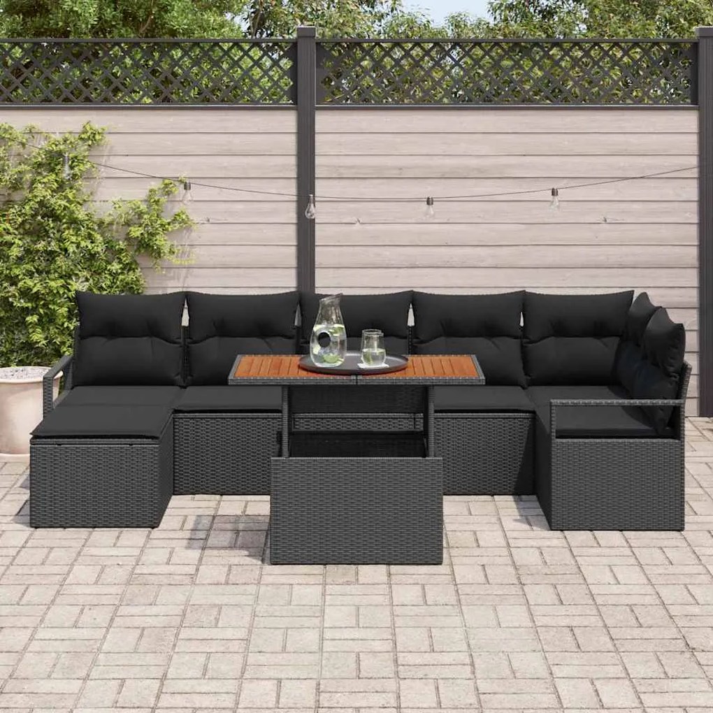 vidaXL Σέτ φαγητού για κήπο με μαξιλάρι 8 pcs Μαύρο, Καφέ