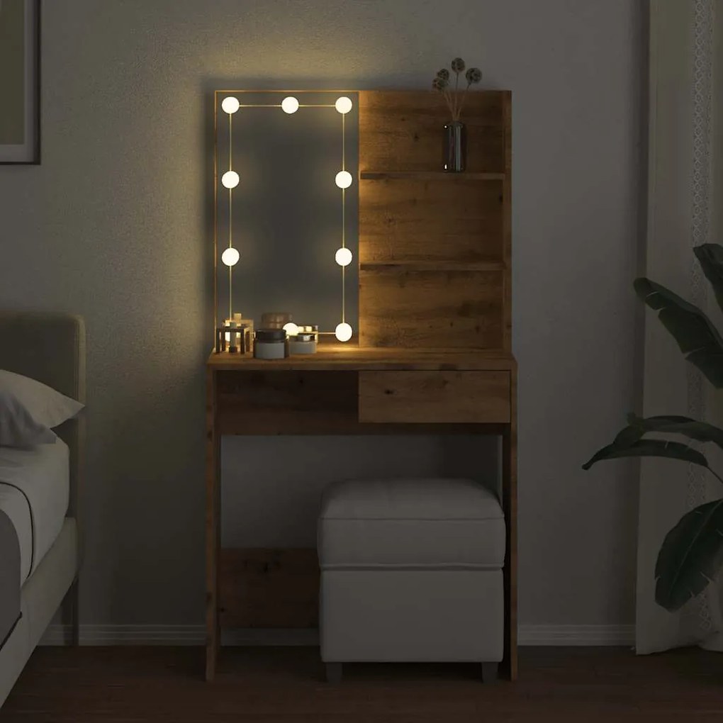 vidaXL Κομοδίνο με LED Artisan Oak 74,5x40x141 cm