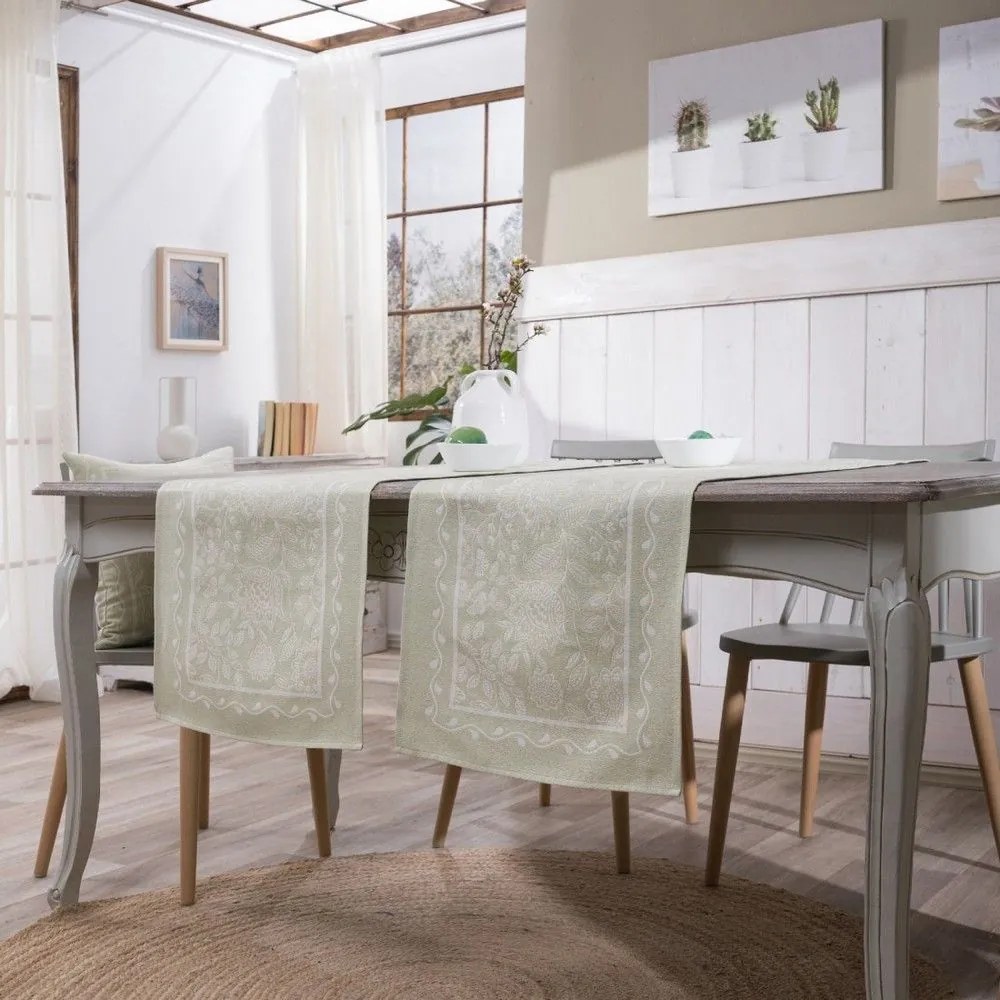 Τραβέρσα Peony 08 Green Teoran 45Χ140 Βαμβάκι-Πολυέστερ