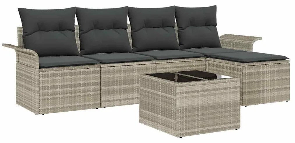 vidaXL Σετ Καναπέ Κήπου με μαξιλάρι 6 pcs Ανοιχτό γκρι Πολυ ράταν