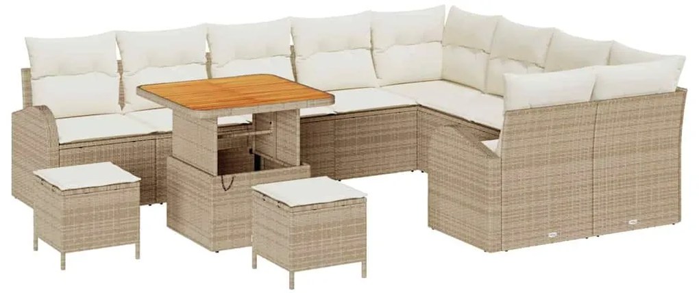vidaXL Σετ Καναπέ Κήπου με μαξιλάρι 12 pcs Μπεζ Πολυ ράταν