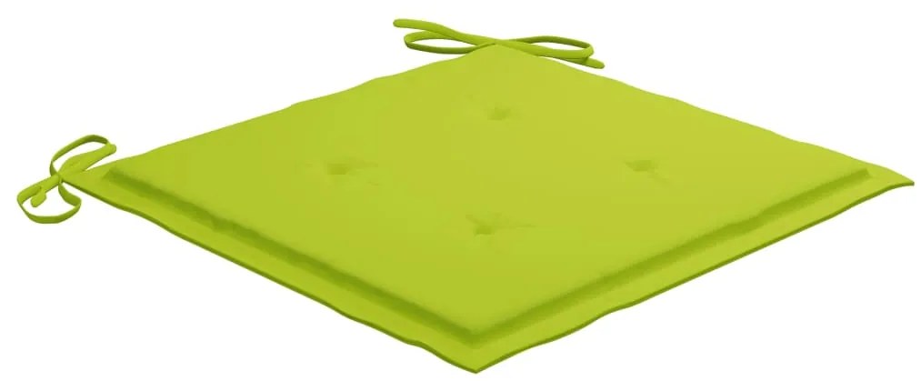 vidaXL Καρέκλες Κήπου 2 τεμ. Μασίφ Ξύλο Teak με Φωτ. Πράσινα Μαξιλάρια