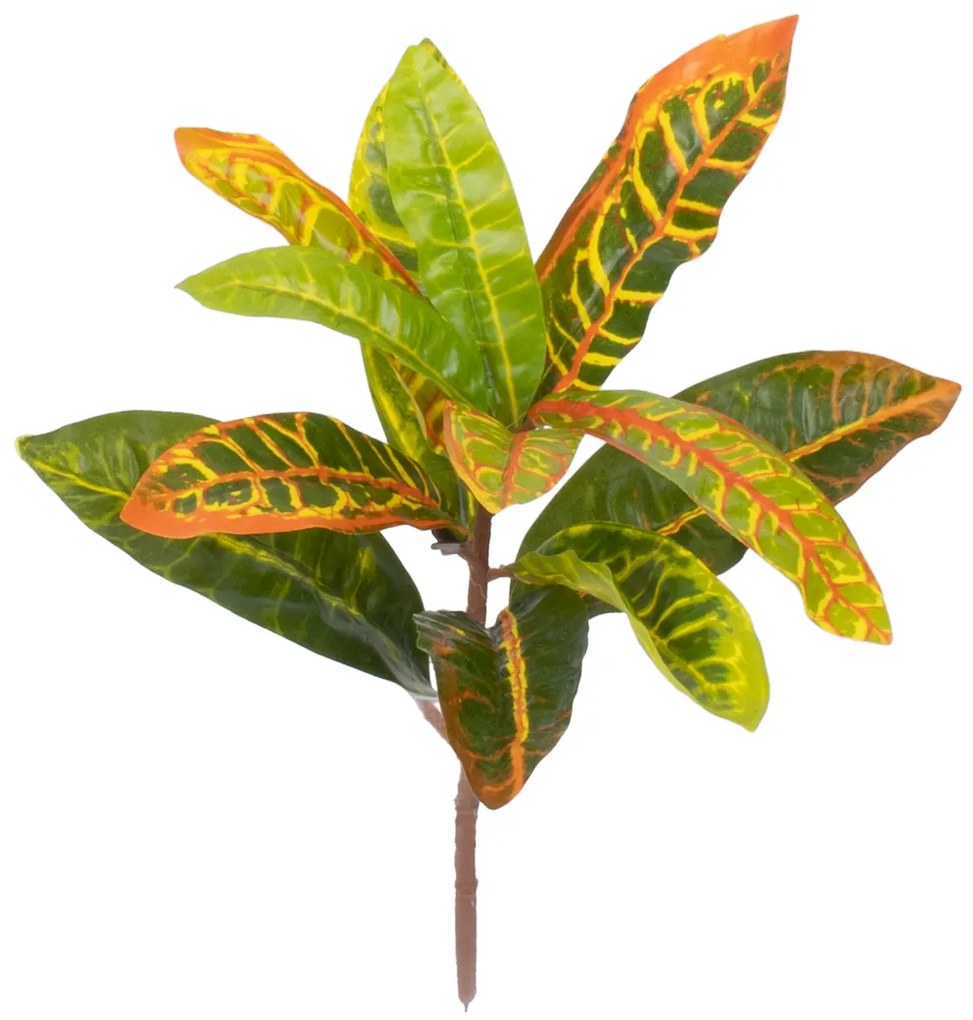 GloboStar® MIXED CROTON 78235 Τεχνητό Φυτό Κρότωνας Μιξ - Μπουκέτο Διακοσμητικών Φυτών - Κλαδιών με Φύλλωμα Πράσινο - Πορτοκαλί - Κίτρινο Υ35cm