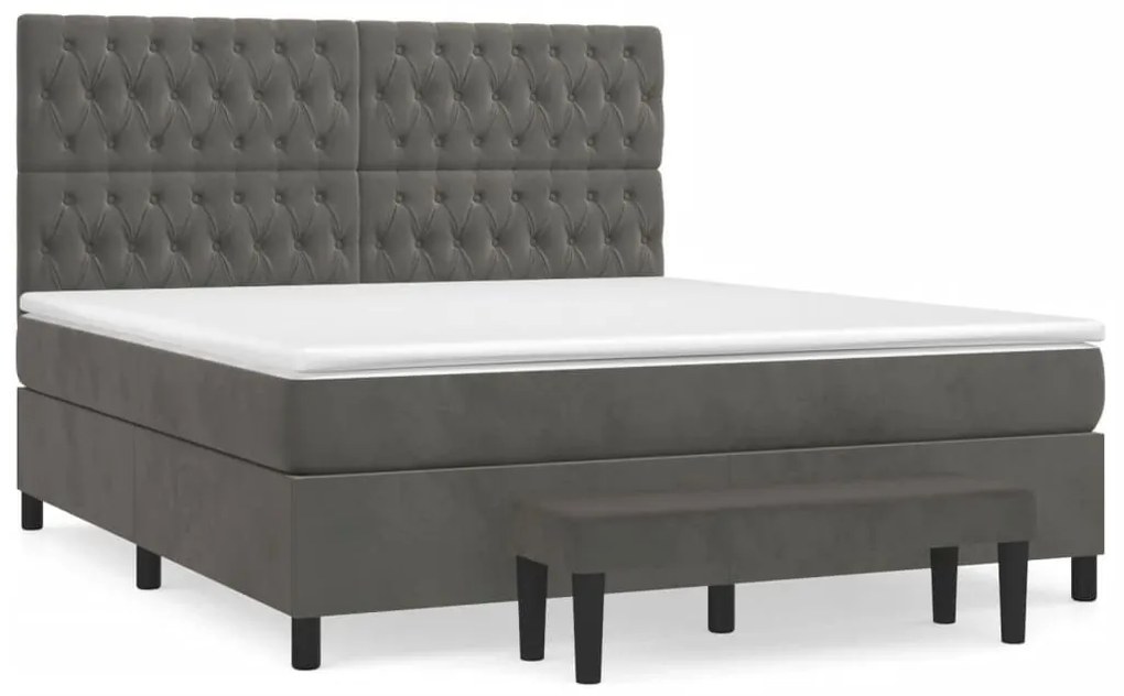 Κρεβάτι Boxspring με Στρώμα Σκούρο Γκρι 180x200 εκ. Βελούδινο - Γκρι