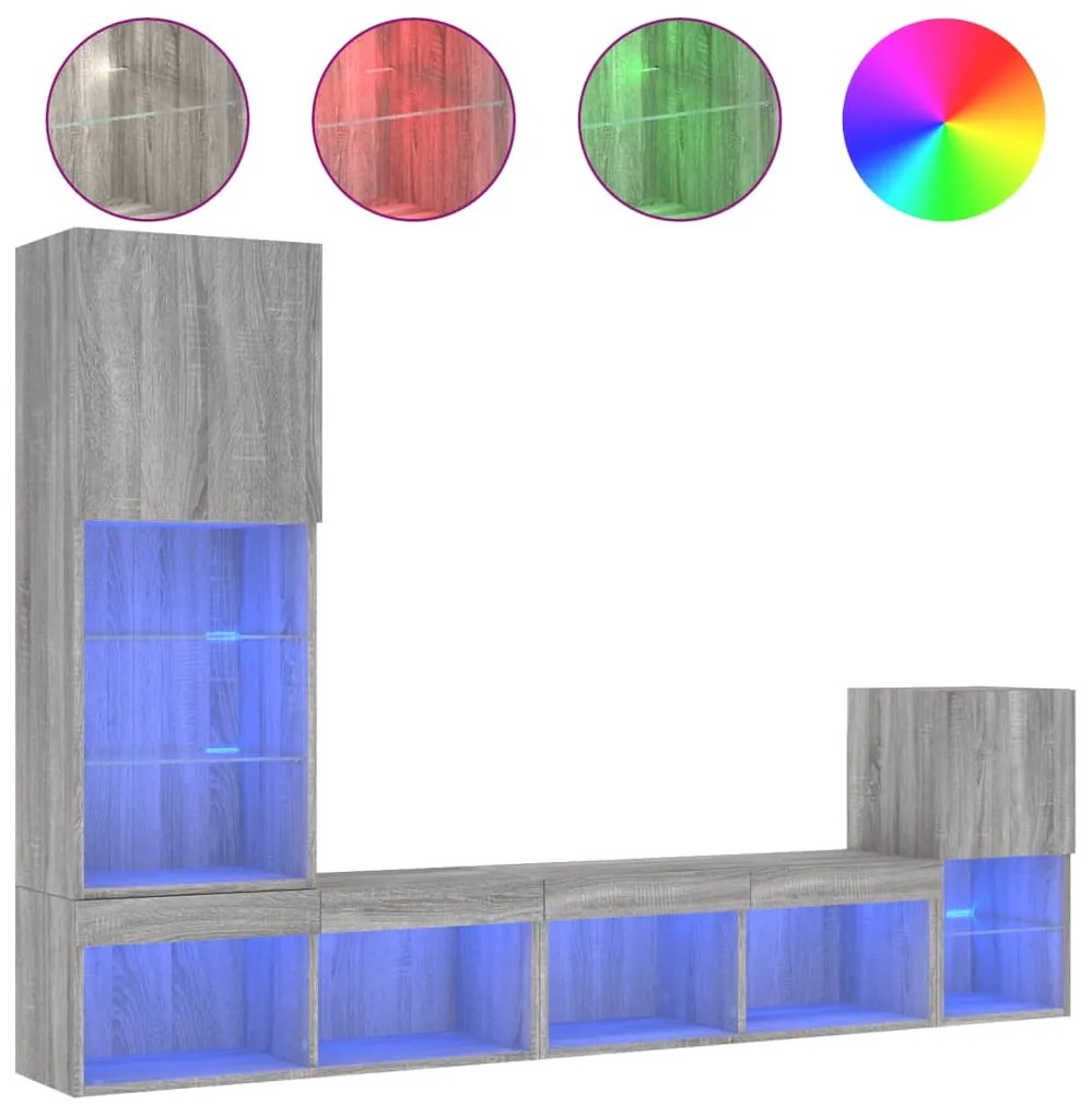 vidaXL Έπιπλα Τοίχου Τηλεόρασης 4 τεμ. LED Γκρι Sonoma από Επεξ. Ξύλο
