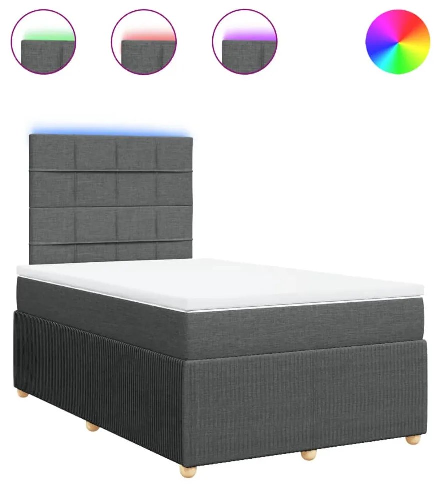 vidaXL Κρεβάτι Boxspring με Στρώμα Σκούρο Γκρι 120x190 εκ Υφασμάτινο