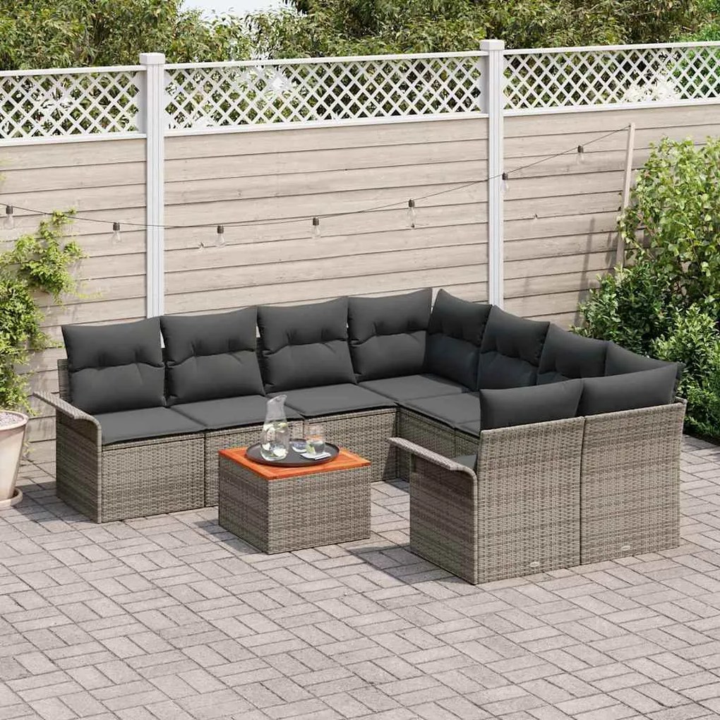 vidaXL Σετ Καναπέ Κήπου με μαξιλάρι 9 pcs Γκρι 55 x 55 x 37 εκ