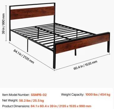 VEVOR Queen Size Metal Platform Bed Frame with Headboard and Footboard 14 Inch