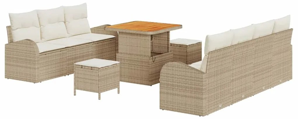 vidaXL Σετ Καναπέ Κήπου με μαξιλάρι 10 pcs Μπεζ Πολυ ράταν