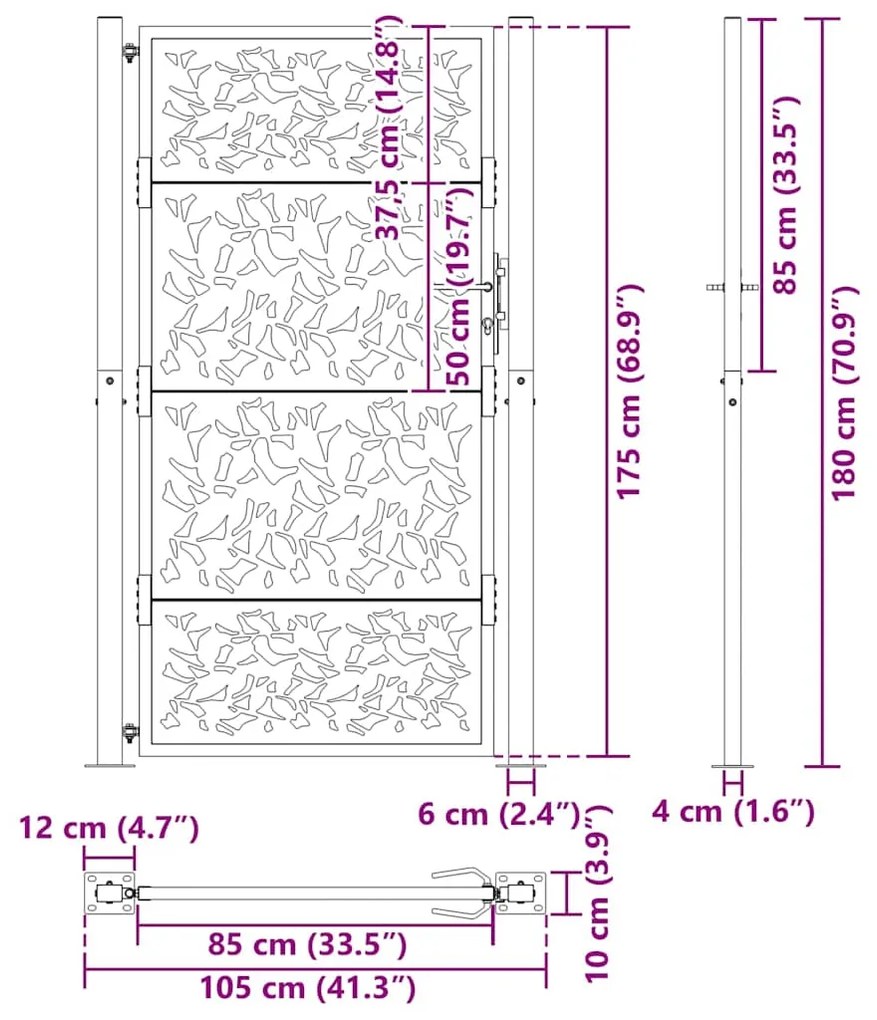 ΠΥΛΗ ΚΗΠΟΥ ΜΑΥΡΗ 105X180 CM ΣΧΕΔΙΑΣΜΟΣ ΦΥΛΛΩΝ ΧΑΛΥΒΑ 4100962