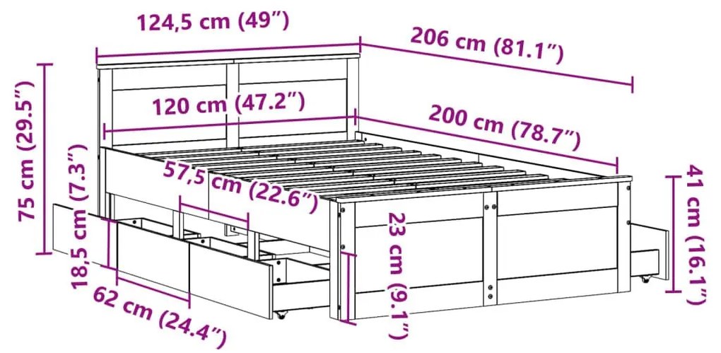 Σκελετός Κρεβατιού Χωρίς Στρώμα 120x200 εκ Μασίφ Ξύλο Πεύκου - Λευκό