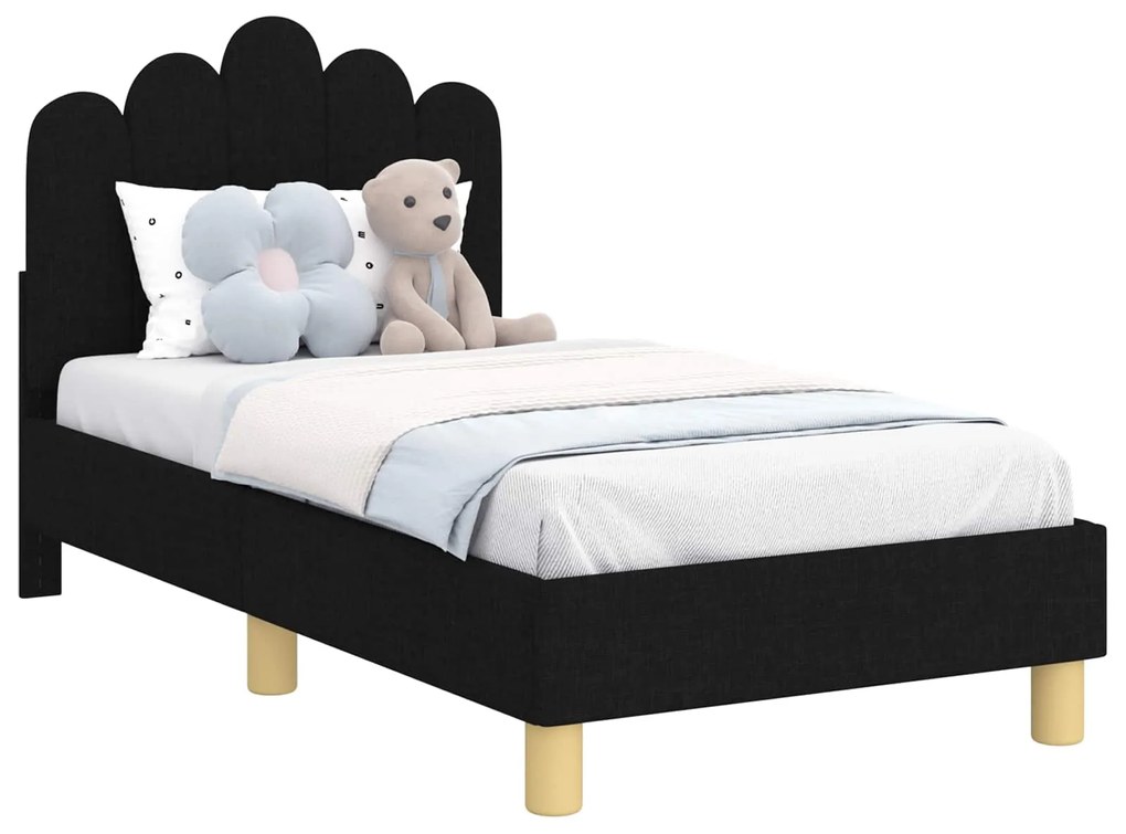 vidaXL Κρεβατική βάση για παιδιά με προσκέφαλο Μαύρο 70 x 140 cm