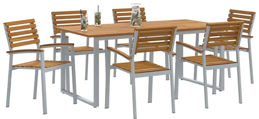 vidaXL Σέτ φαγητού για κήπο 7 pcs Γκρι και καφέ Μασίφ ξύλο ακακίας