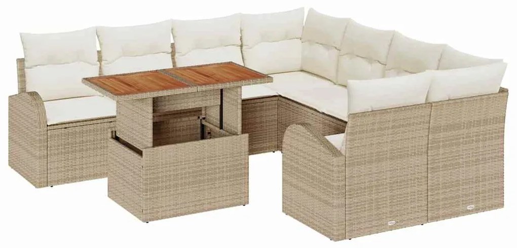 vidaXL Σετ Καναπέ Κήπου με αποθήκευση 9 pcs Μπεζ Πολυ ράταν