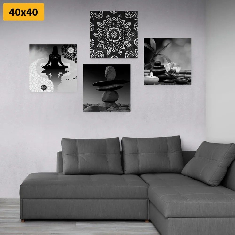 Σετ εικόνων αρμονία Φενγκ Σούι σε ασπρόμαυρο - 4x 60x60