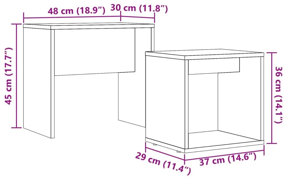 Τραπεζάκια Ζιγκόν 2 τεμ. Παλαιό Ξύλο από Επεξεργασμένο Ξύλο - Καφέ