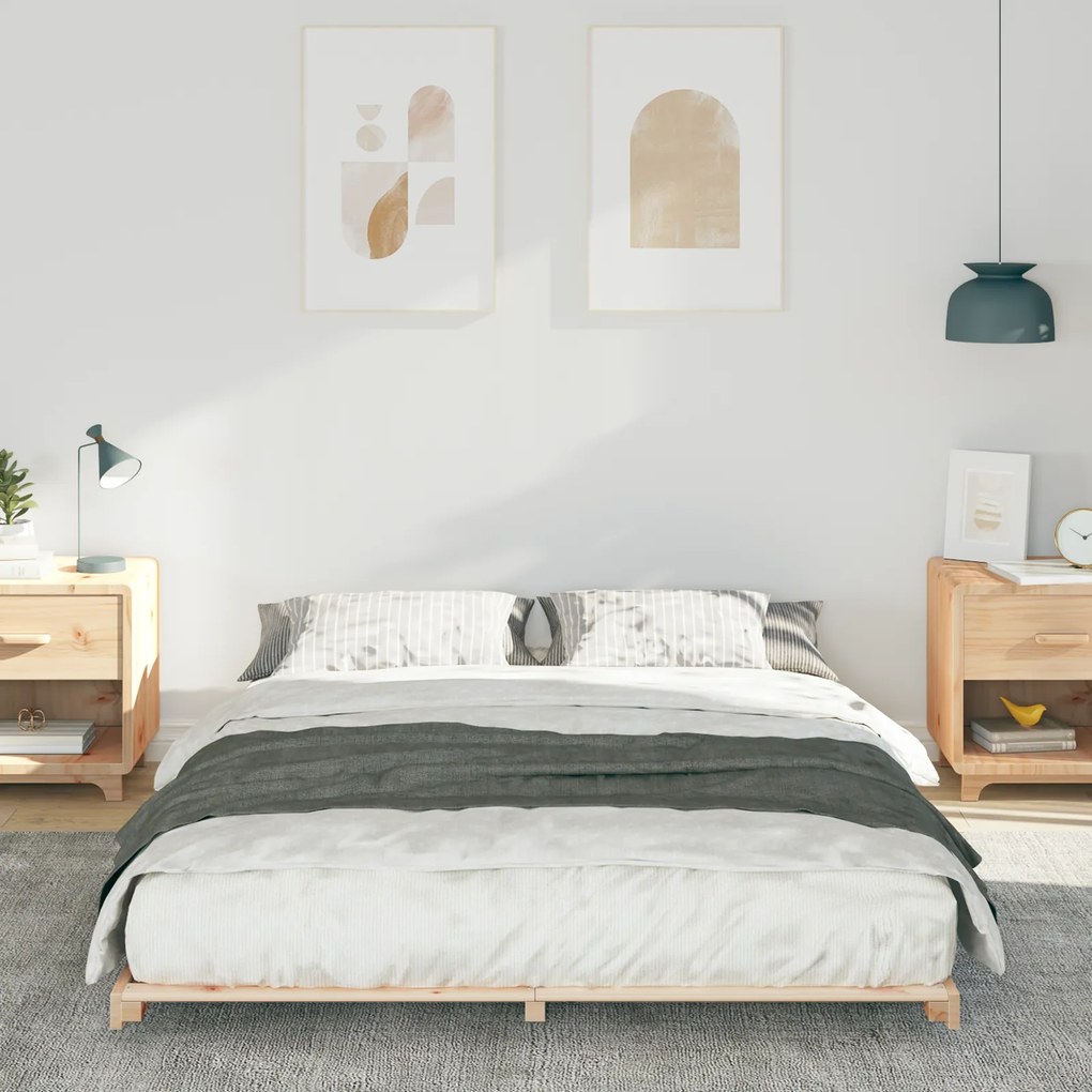 vidaXL Κρεβάτι δαπέδου Καφέ 140 x 200 cm Μασίφ ξύλο πεύκου