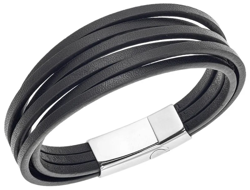 Βραχιόλι Senza Men&#039;s Steel Black Leather Strap