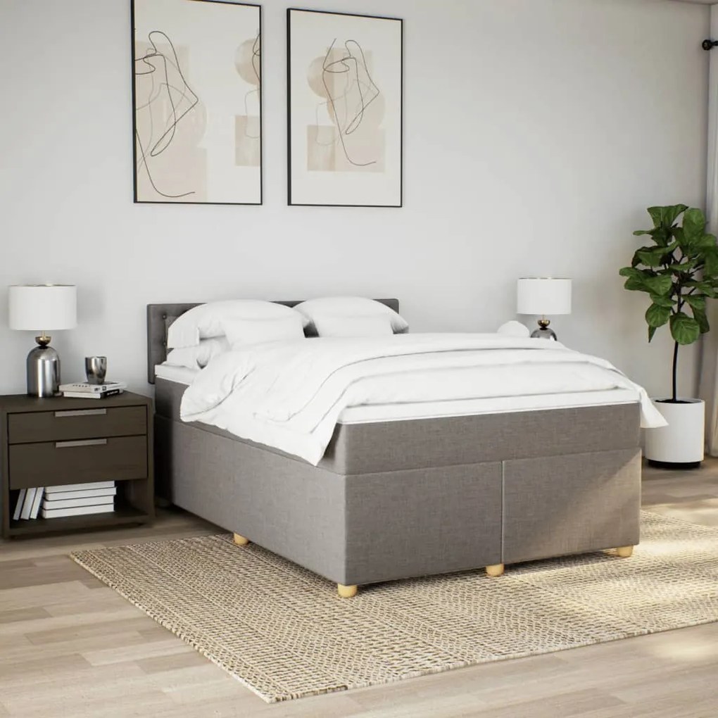 Κρεβάτι Boxspring με Στρώμα Taupe 160x200 εκ. Υφασμάτινο - Μπεζ-Γκρι