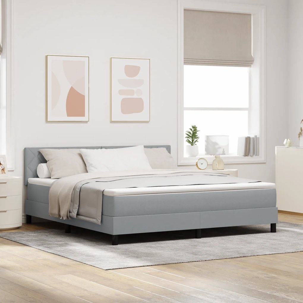 vidaXL Κρεβάτι Box Spring με Στρώμα & LED Ανοιχτό Γκρι 180x200 εκ. Ύφασμα