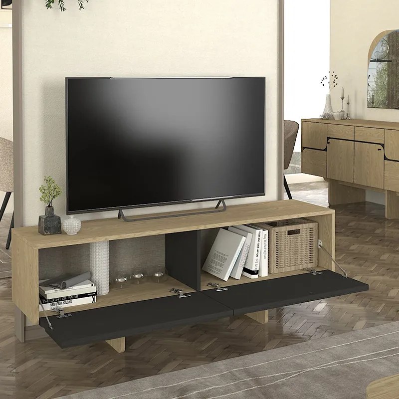 Έπιπλο τηλεόρασης Lava Megapap χρώμα rota oak - ανθρακί 150x35x51,3εκ. - GP042-0296,1